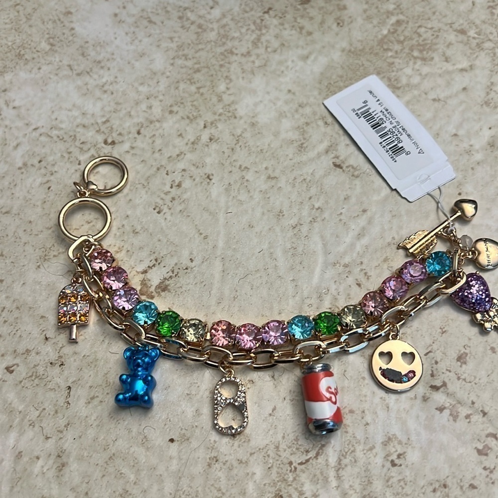 Betsey Johnson Rhinestone Charm Bracelet NEW